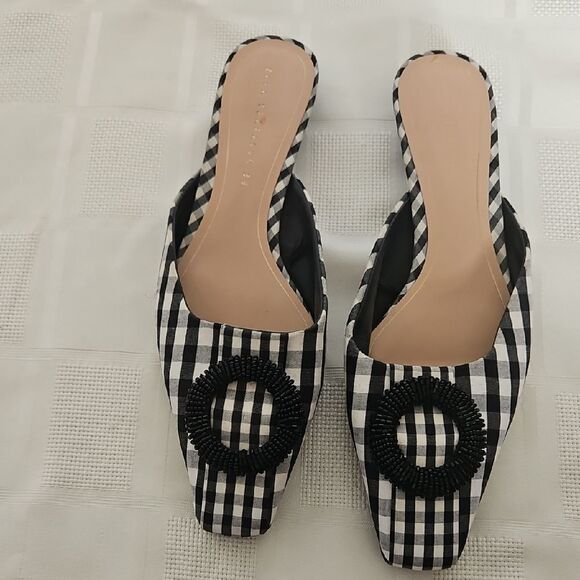 Black and White Checkered Women's Mules - Picture 3 of 16